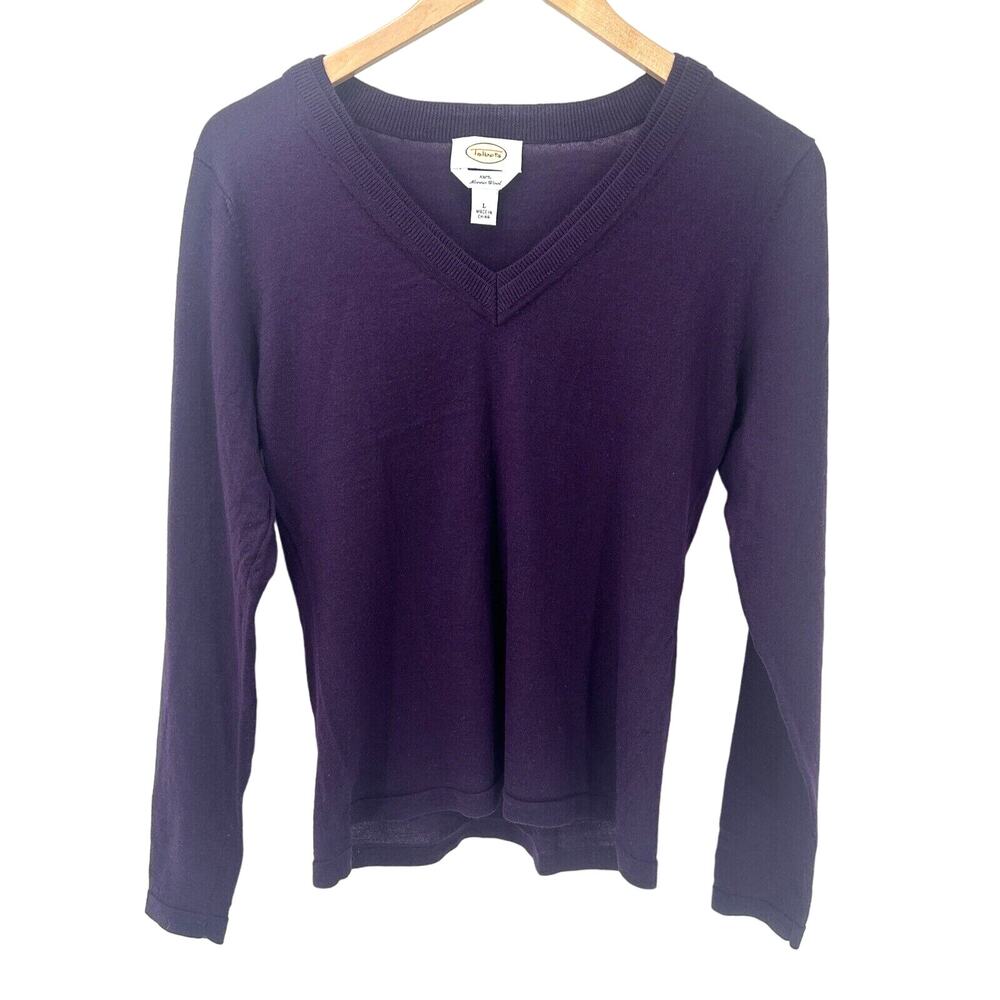 Talbots Sweater‎ Womens Large Purple Merino Wool V-Neck Cropped Knit Vintage